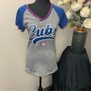 Chicago Cubs Glitter Logo V-Neck Tee New Era MLB Womens M